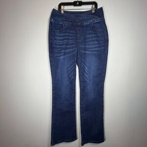 Flamingals Womens Dark Wash Crossover Waist Pull On Jeans Blue Small 76806